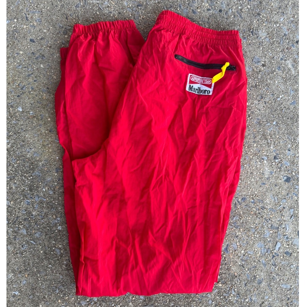 Vintage Marlboro Adventure Team Red Nylon Track Pants Mens Large Windbreaker